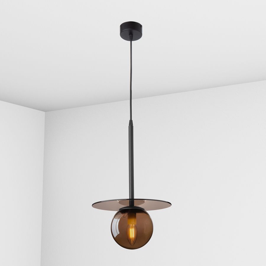 Suspension lamp Melchior caramel / black smoke