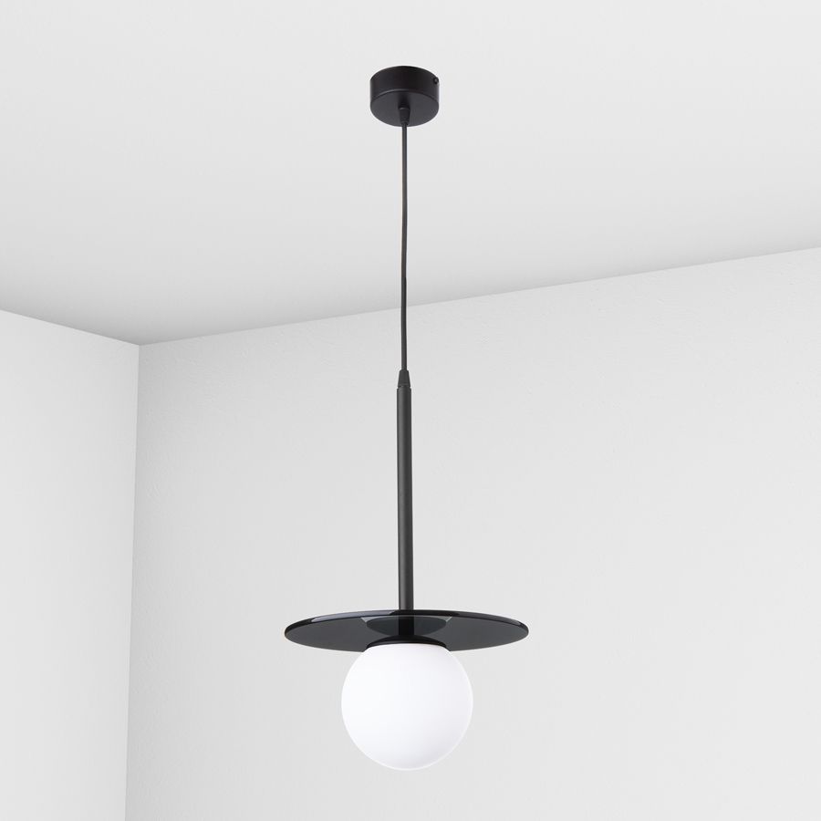 Suspension lamp Melchior black smoke / white