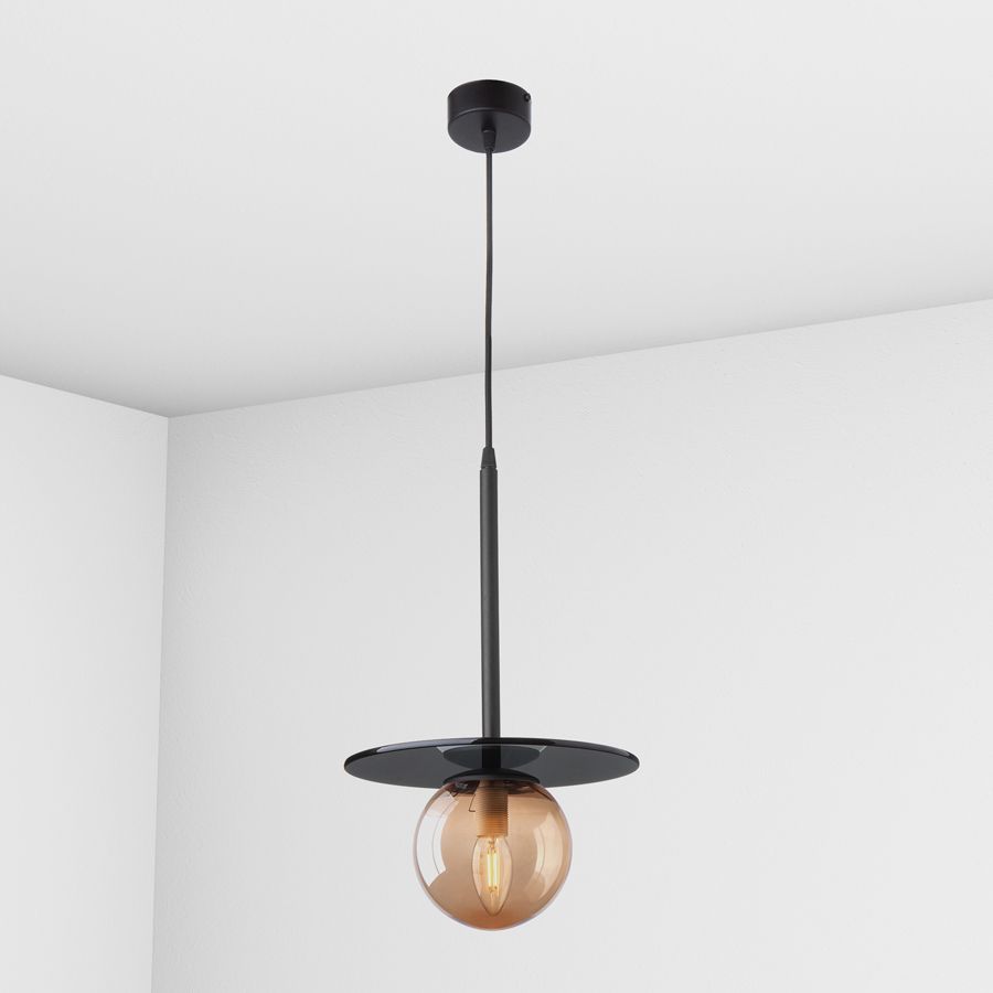 Suspension lamp Melchior black smoke / caramel